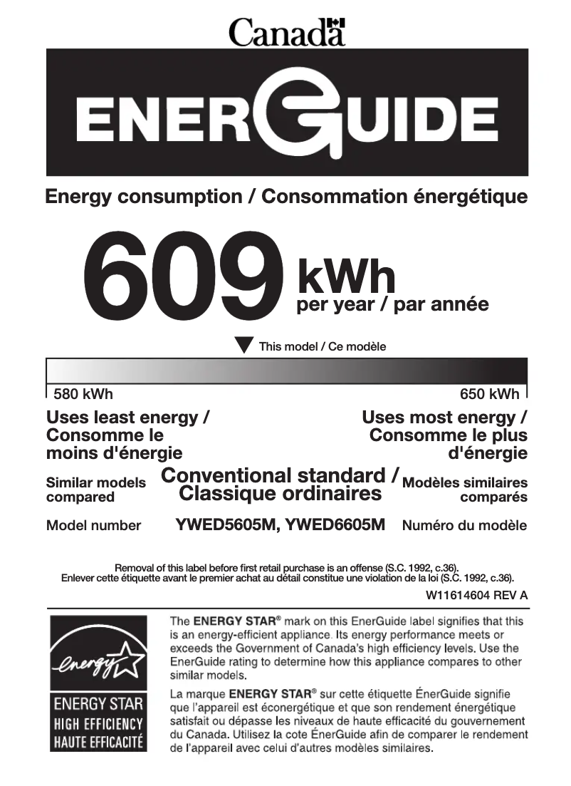 Page n°1 - Label énergétique Whirlpool YWED5605MC