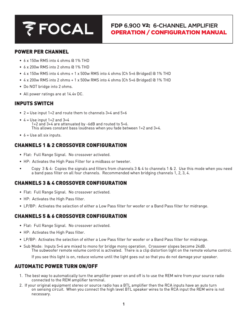 Page 1 de la notice Manuel utilisateur Focal FDP 6.900 V2