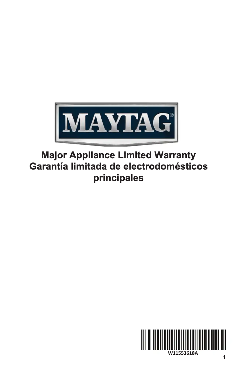 Page 1 de la notice Informations de garantie Maytag MMV1175JW