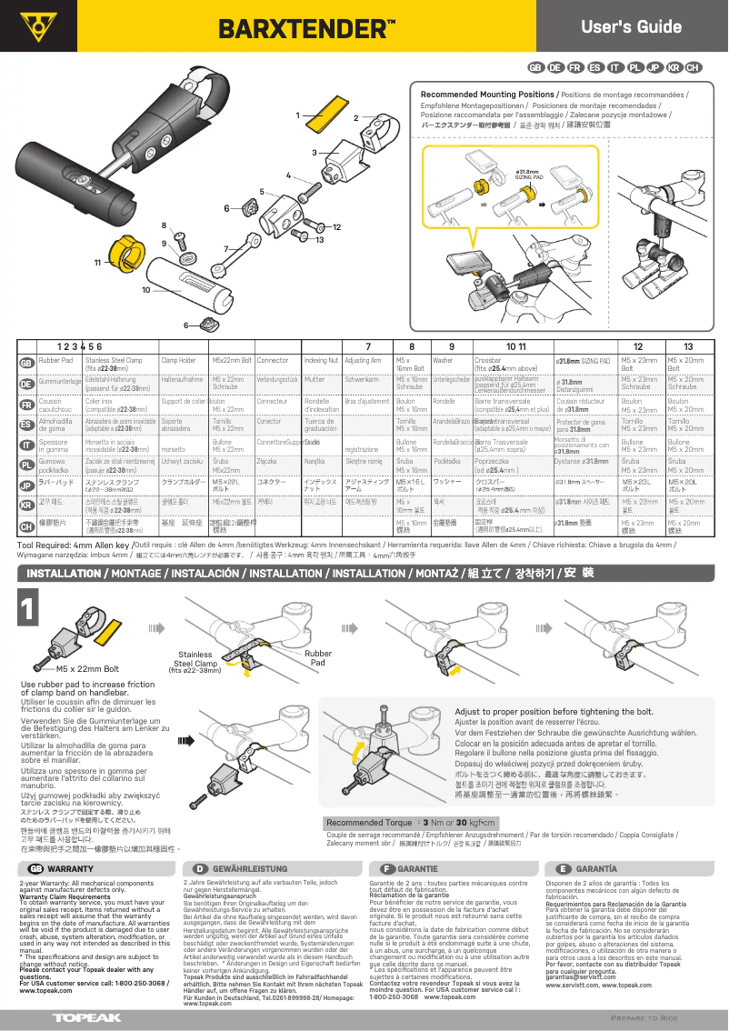 Page 1 de la notice Manuel utilisateur Topeak BARXTENDER