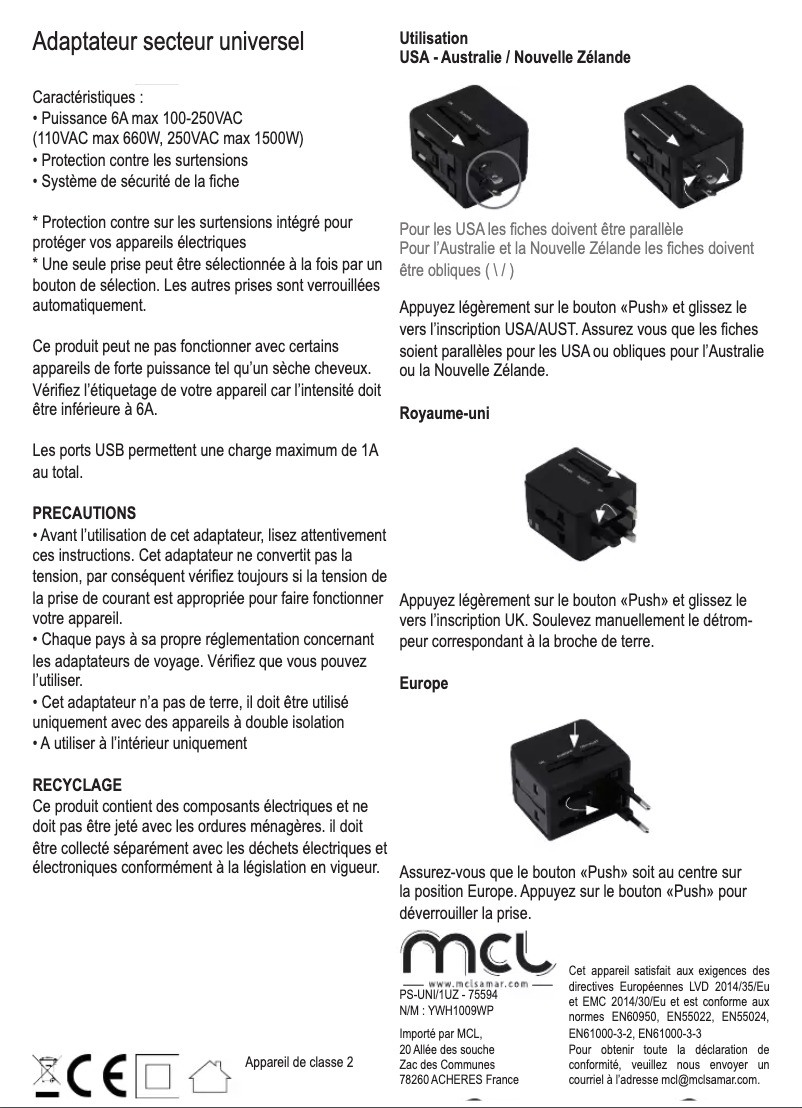 Image de la première page du manuel de l'appareil PS-UNI/1UZ