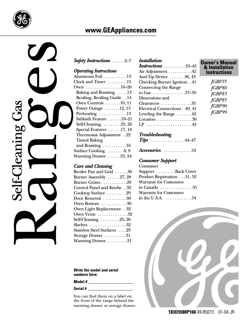 Page 1 de la notice Guide d'installation GE JGBP80CEHCC