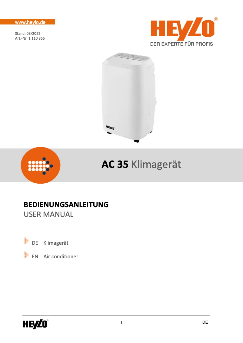 Page 1 de la notice Manuel utilisateur Heylo AC 35