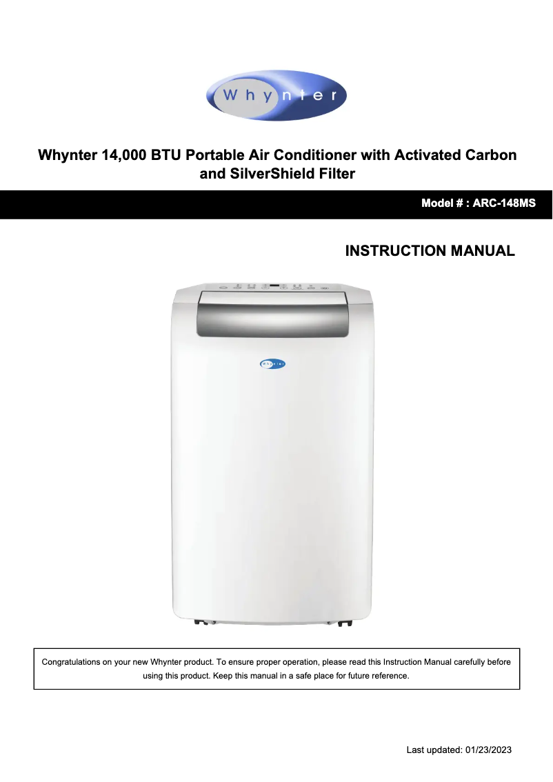 Page 1 de la notice Manuel utilisateur Whynter ARC-148MS