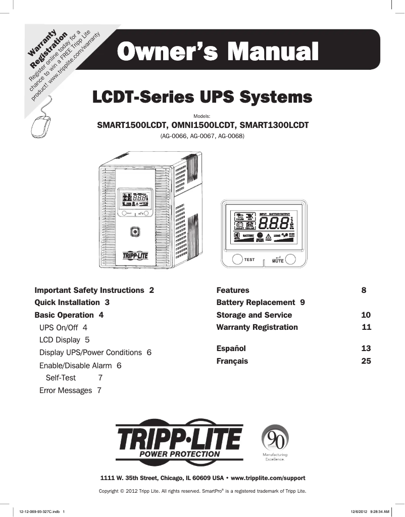 Page n°1 - Manuel utilisateur Tripp Lite SmartPro SMART1500LCDT