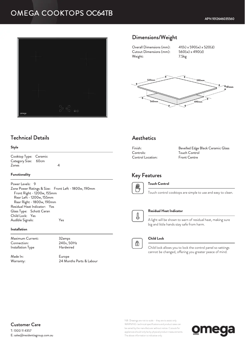 Page n°1 - Fiche technique Omega OC64TB