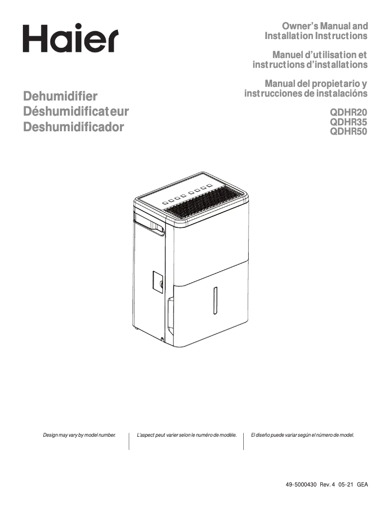 Image de la première page du manuel de l'appareil QDHR50LZ