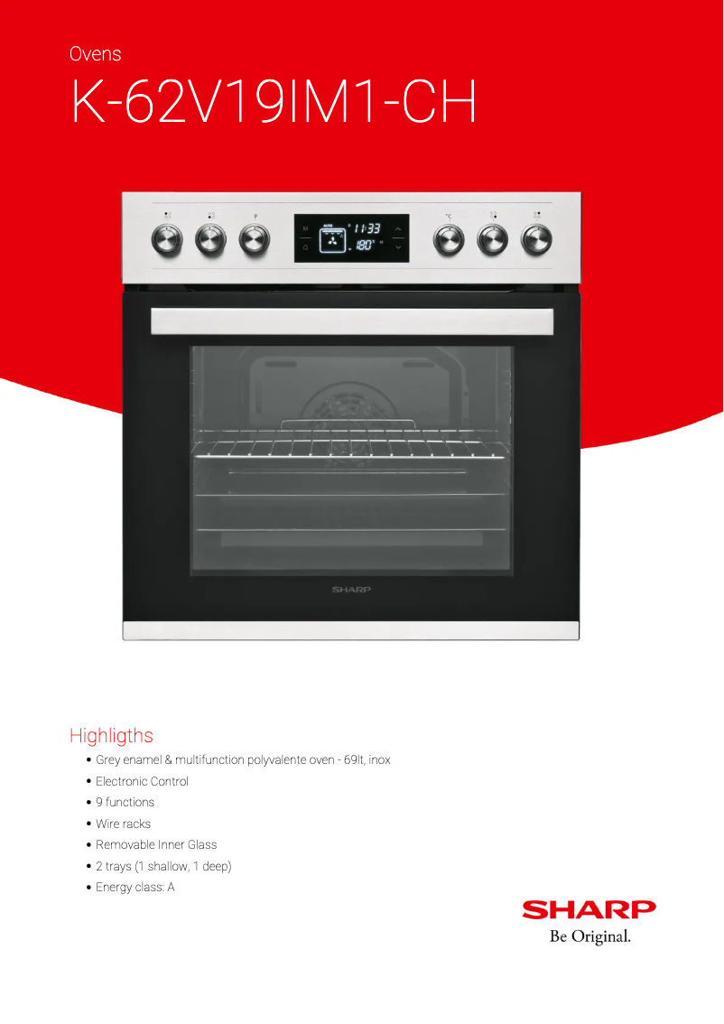 Page 1 de la notice Fiche technique Sharp K-62V19IM1-CH