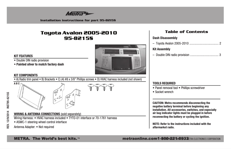 Page n°1 - Guide d'installation Metra 95-8215S