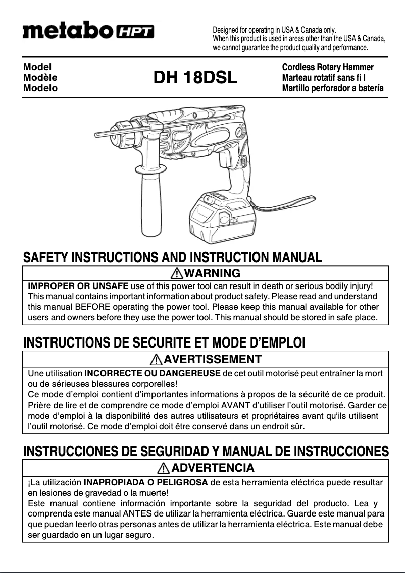Página 1 del manual Manual de usuario Metabo DH 18DSL