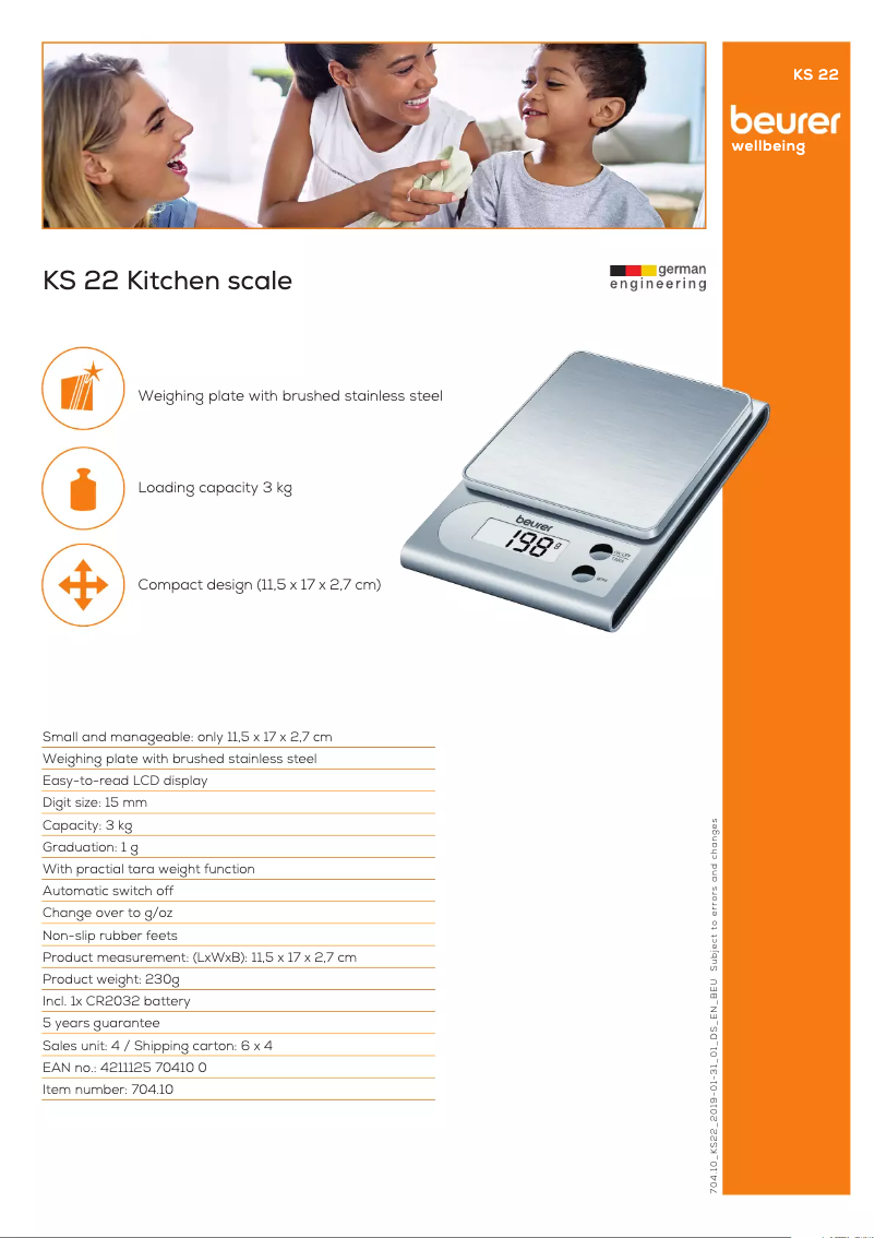 Page 1 de la notice Fiche technique Beurer KS 22