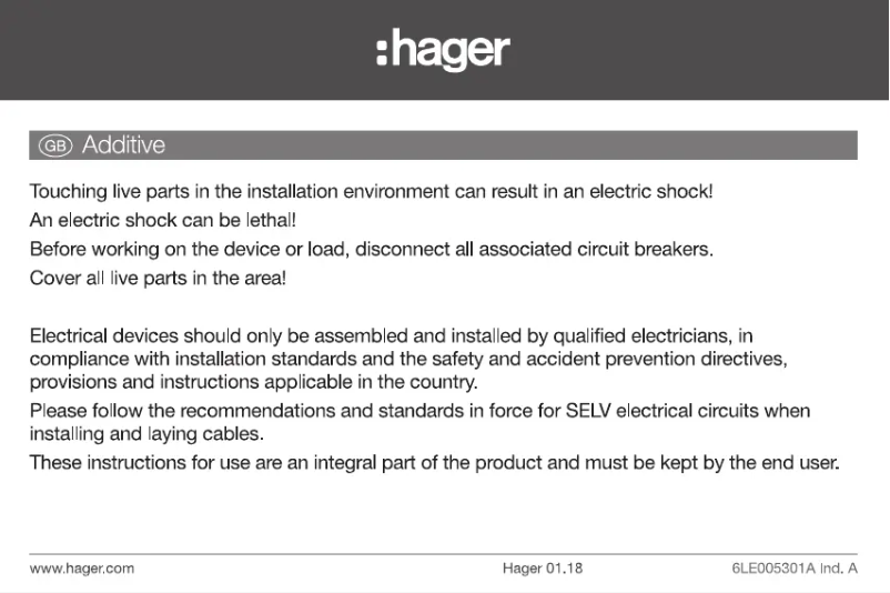 Page 1 de la notice Manuel utilisateur Hager REM202X