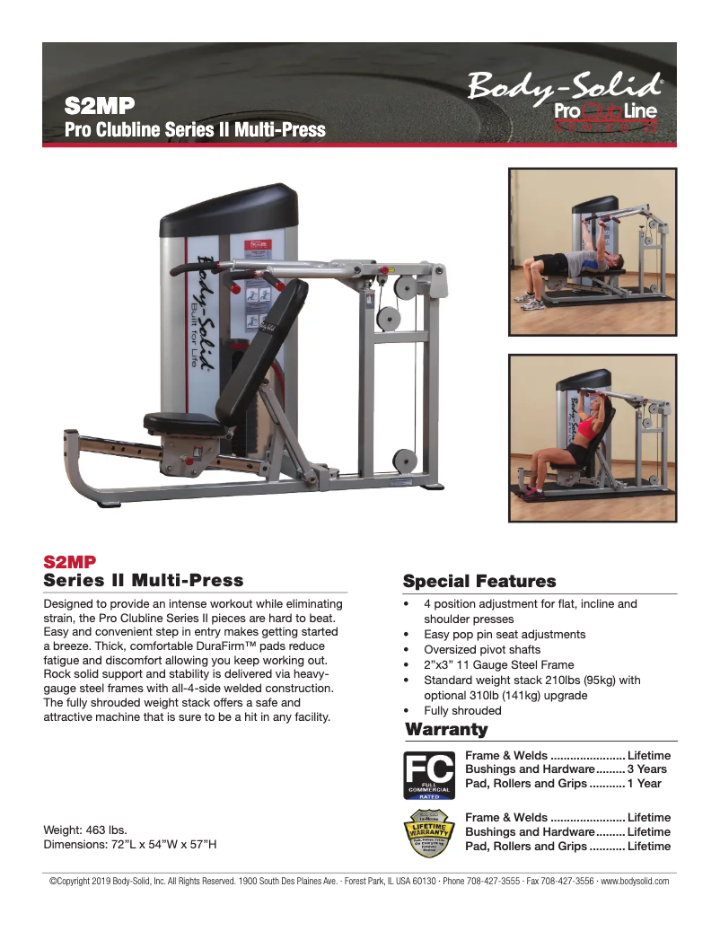 Page 1 de la notice Fiche technique Body-Solid S2MP