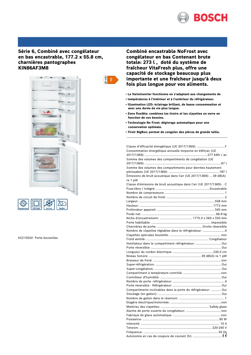 Página 1 del manual Ficha técnica Bosch KIN86AF3M8