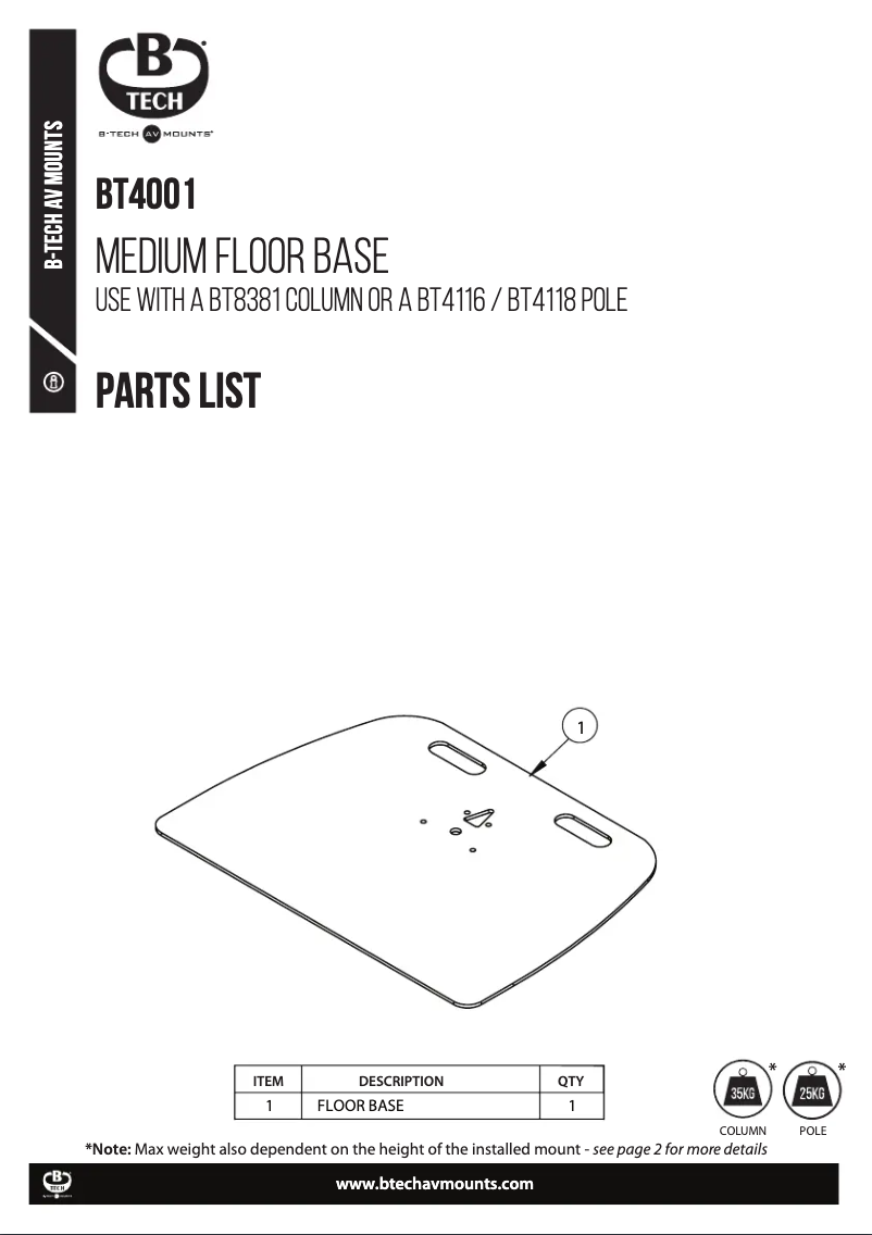 Page 1 de la notice Manuel utilisateur B-Tech BT4001