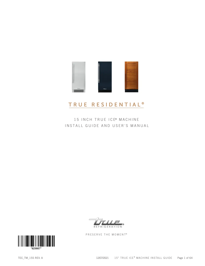 Page 1 de la notice Guide d'installation True TUI-15-R-SS-D