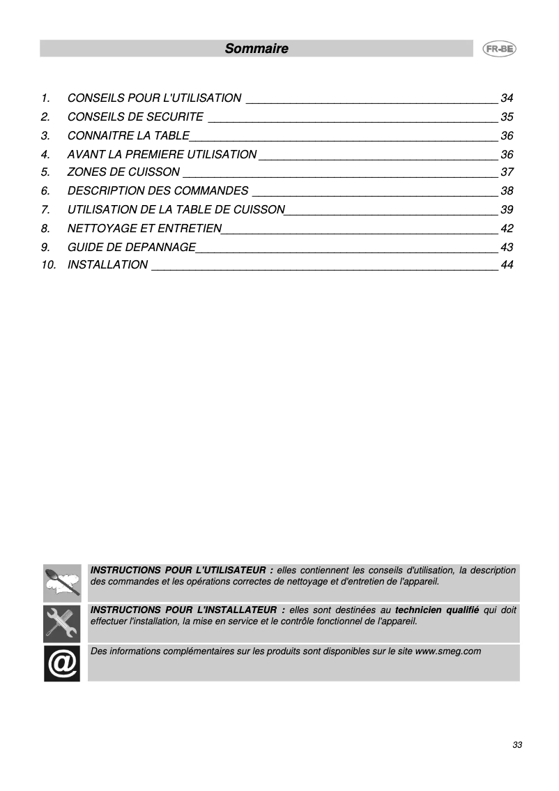 Page 1 de la notice Manuel utilisateur Smeg P864P