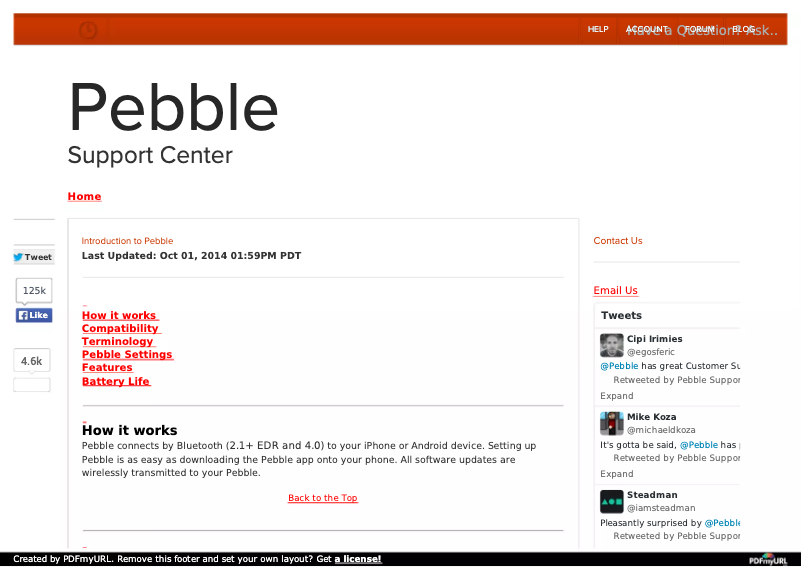 Page 1 de la notice Manuel utilisateur Pebble SmartWatch