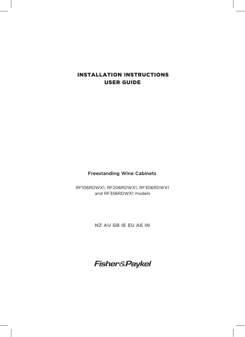 Page n°1 - Instructions / montage Fisher & Paykel RF106RDWX1