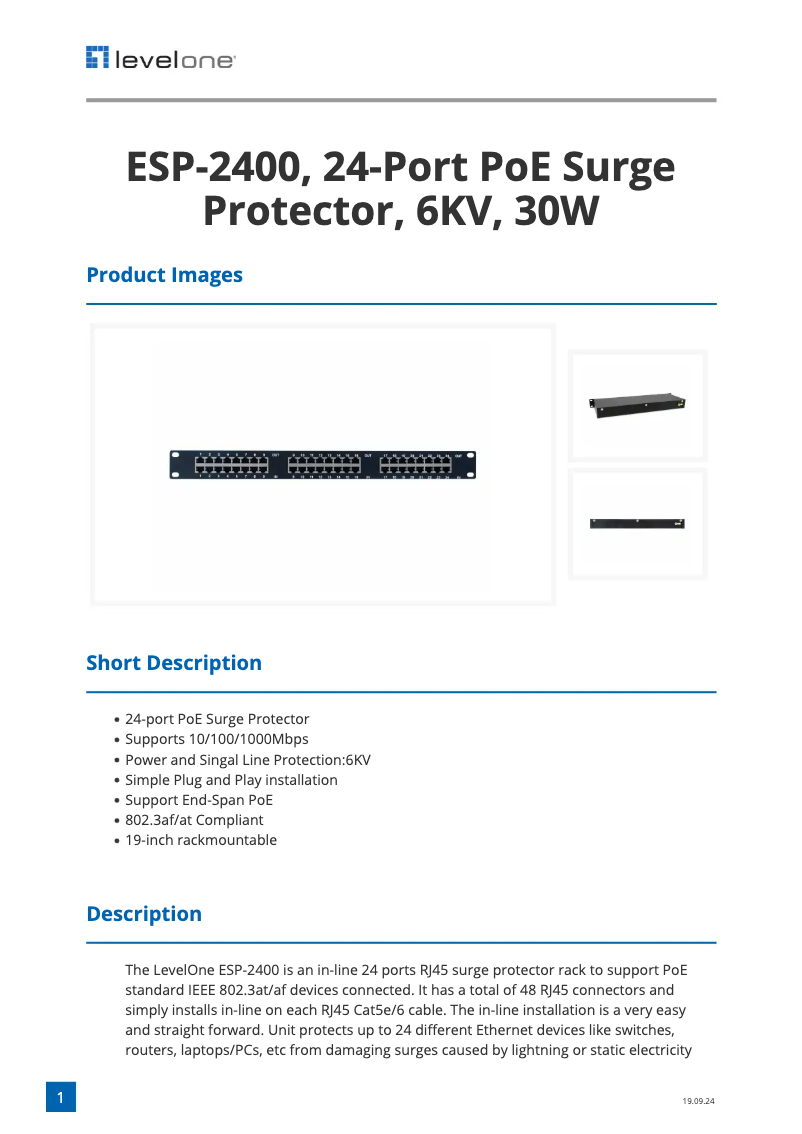 Page n°1 - Fiche technique LevelOne ESP-2400