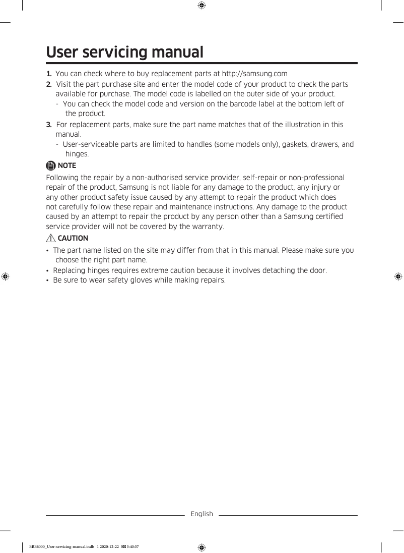 Page 1 de la notice Manuel utilisateur Samsung BRB26610EWW