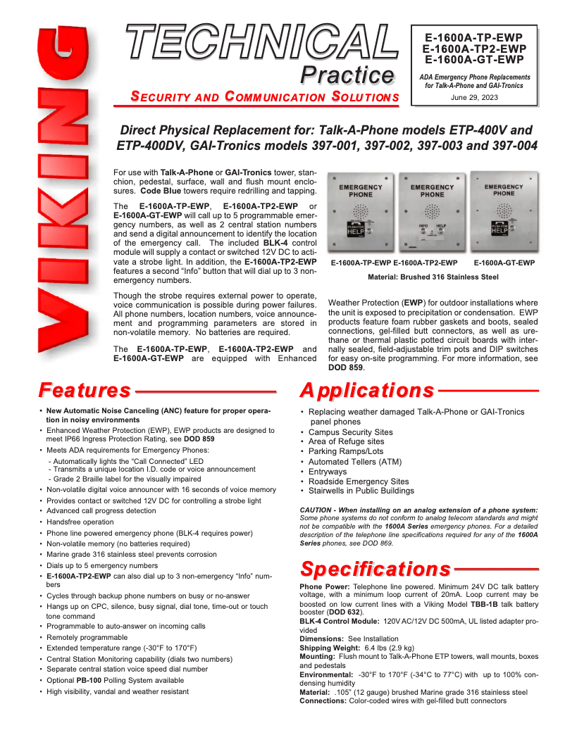 Página 1 del manual Manual de usuario Viking E-1600A-TP-EWP