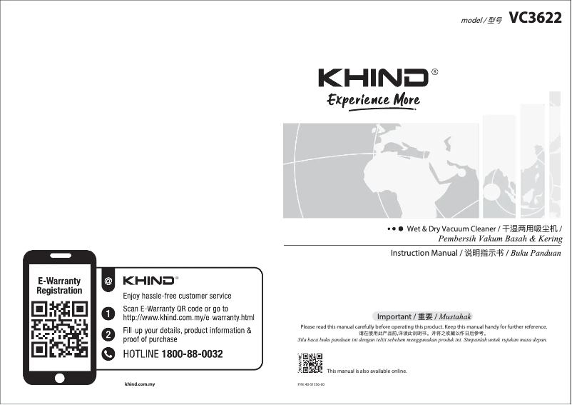 Page n°1 - Manuel utilisateur Khind VC3622