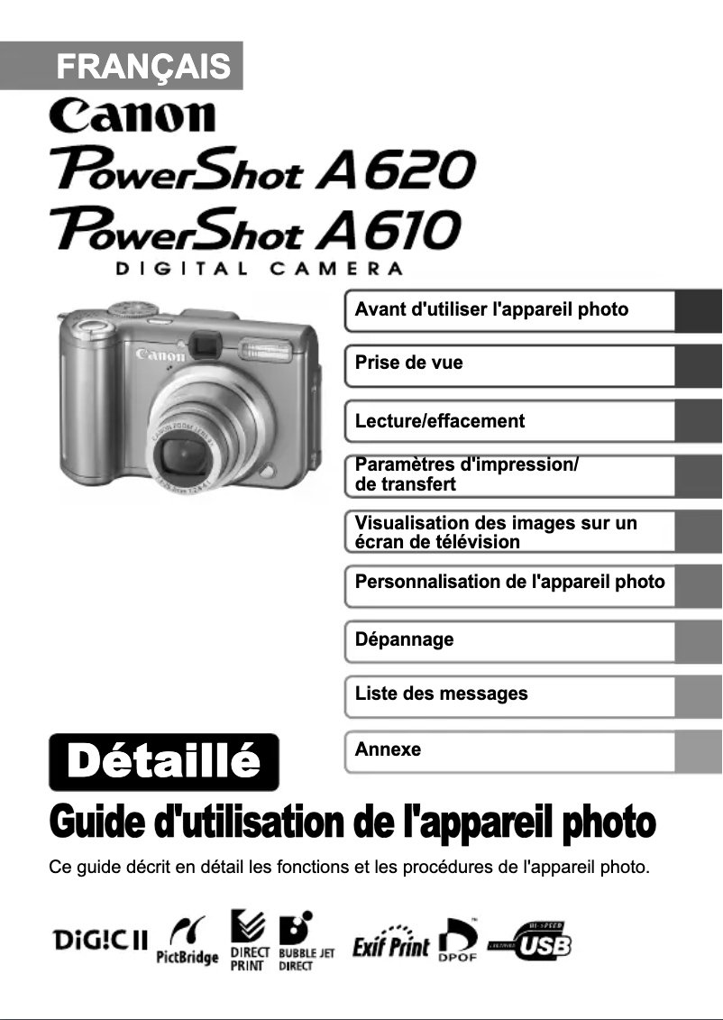 Page 1 of the manual User Manual Canon Powershot A620