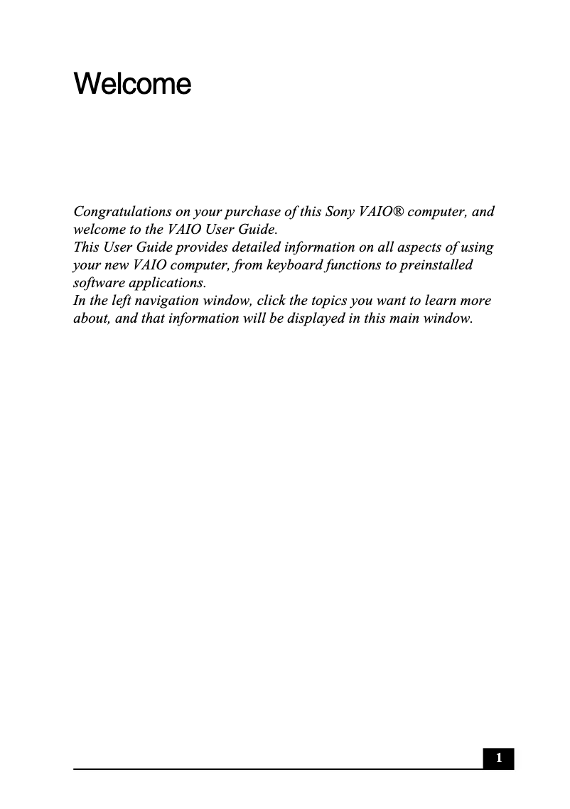 Image de la première page du manuel de l'appareil Vaio PCG-SRX77