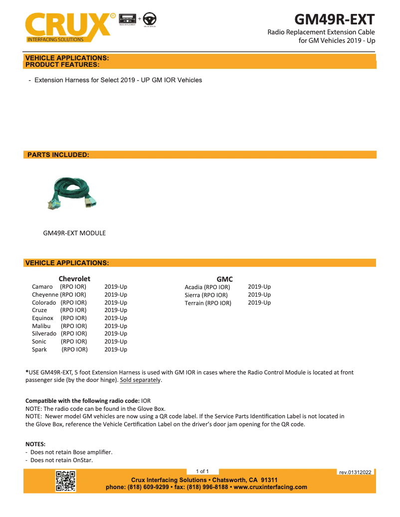 Page 1 de la notice Manuel utilisateur CRUX GM49R-EXT