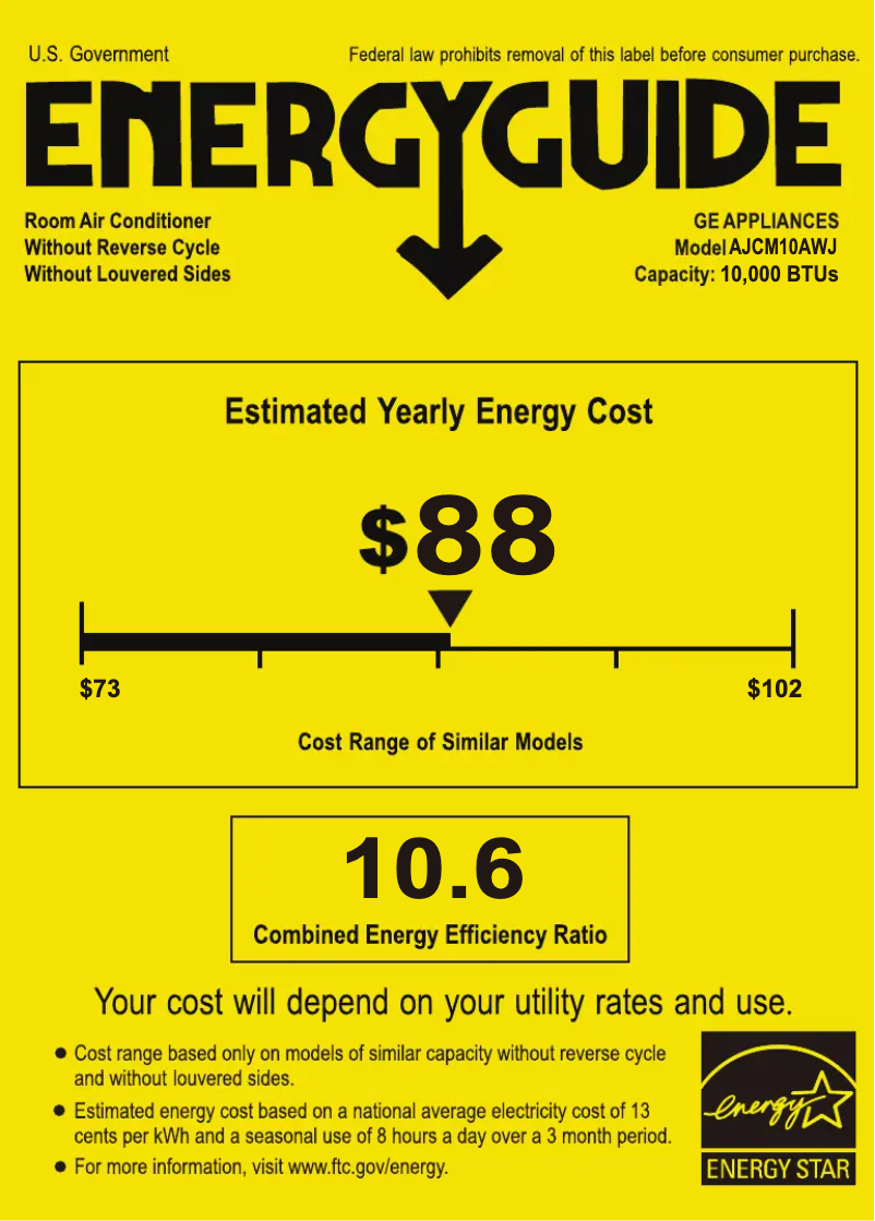 Page 1 de la notice Label énergétique GE AJCM10AWJ