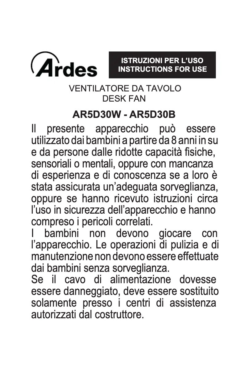 Imagen de la primera página del manual del dispositivo AR5D30W