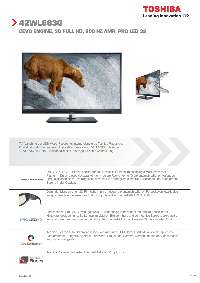 Page 1 de la notice Manuel utilisateur Toshiba 42WL863B