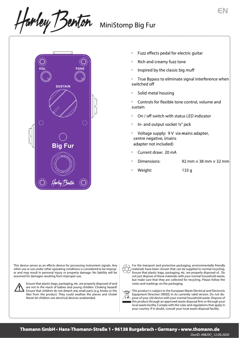 Image de la première page du manuel de l'appareil MiniStomp Big Fur