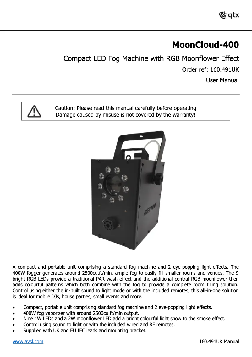 Page 1 de la notice Manuel utilisateur Qtx MoonCloud-400