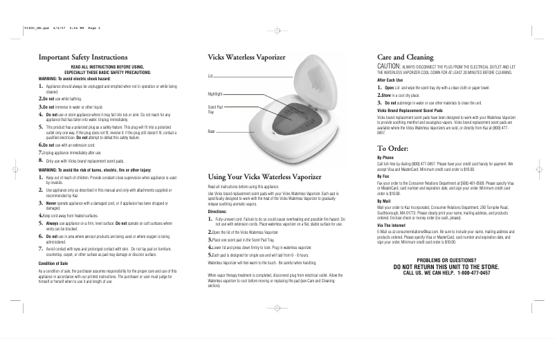 Page 1 de la notice Manuel utilisateur Vicks V1800