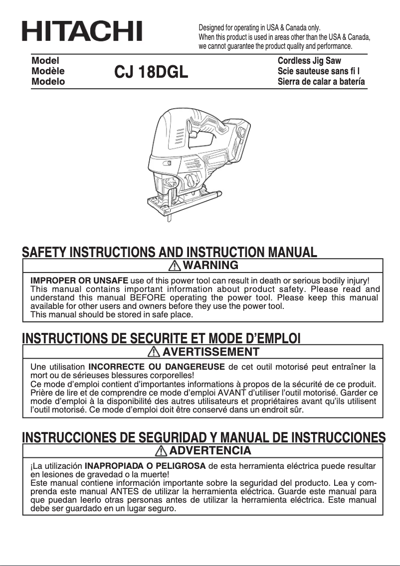 Page 1 de la notice Manuel utilisateur HiKOKI CJ18DGL