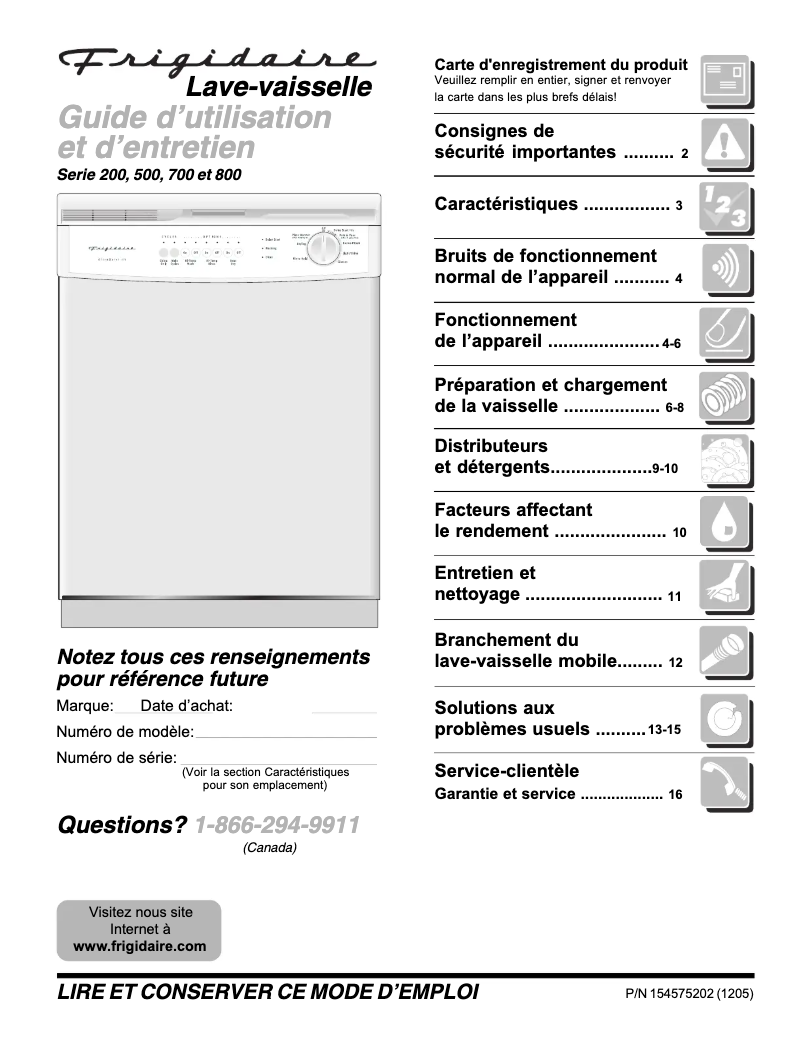Page 1 de la notice Manuel utilisateur Frigidaire FDB750RCQ