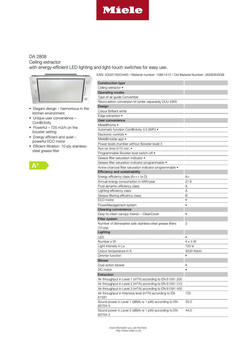 Page n°1 - Fiche technique Miele DA 2808