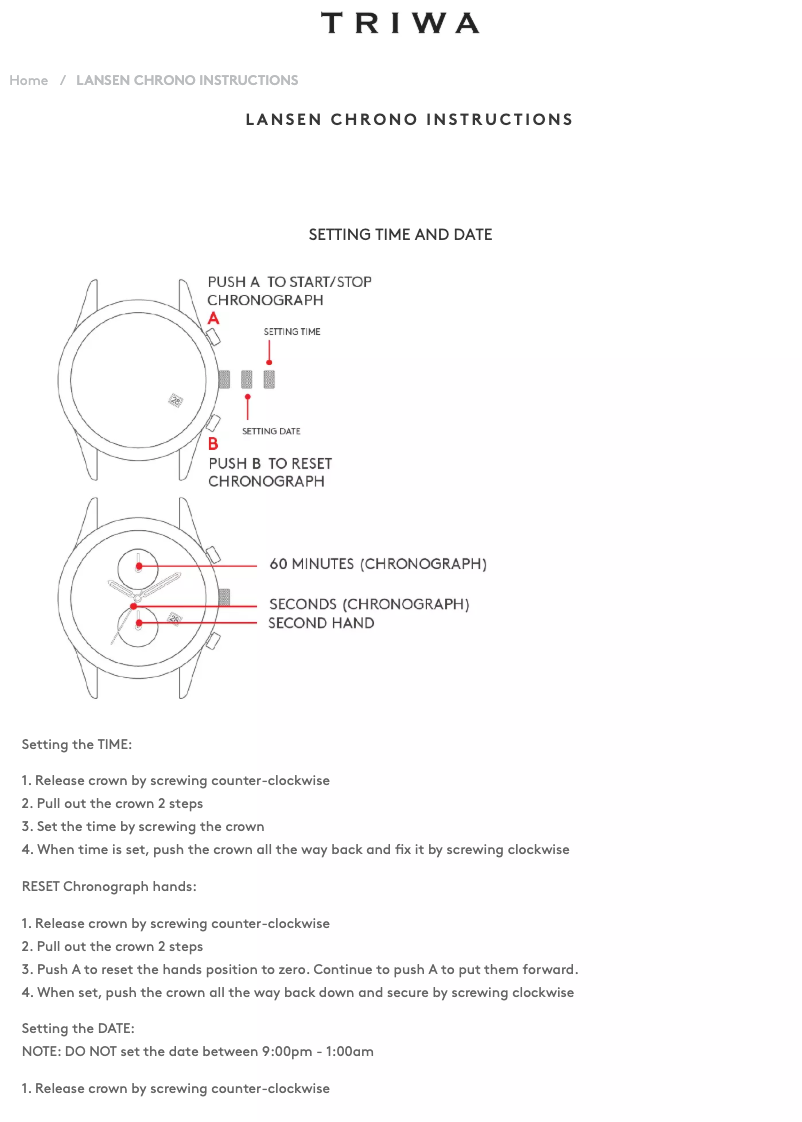 Page 1 de la notice Manuel utilisateur Triwa Lansen Chrono