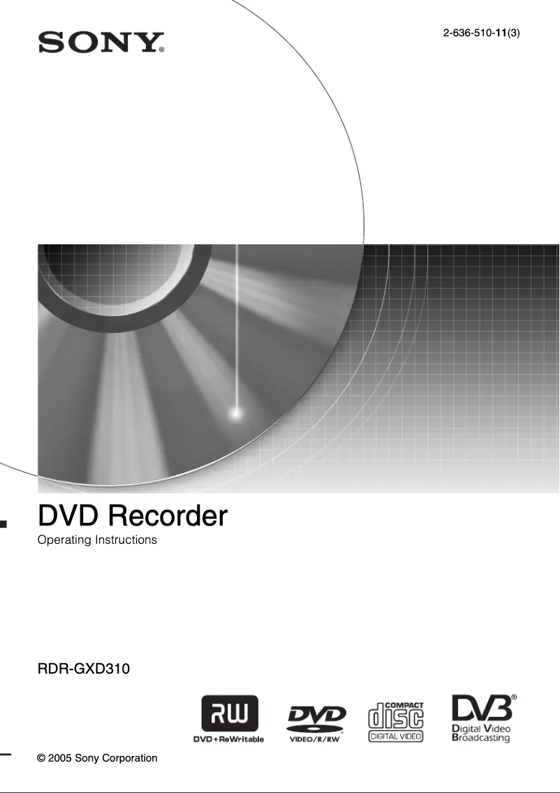 Page 1 de la notice Manuel utilisateur Sony RDR-GXD310