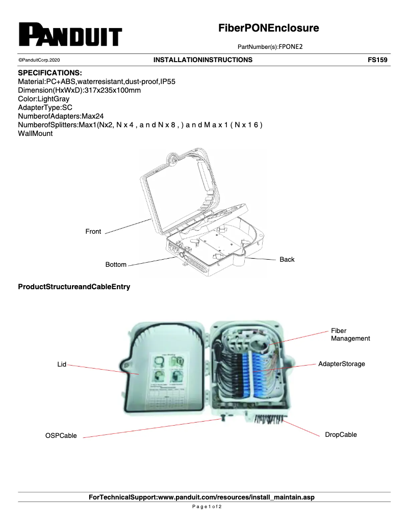 Página 1 del manual Manual de usuario Panduit FPONE2