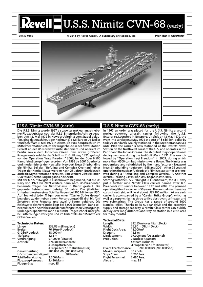 Page 1 de la notice Manuel utilisateur Revell U.S.S. Nimitz CVN-68