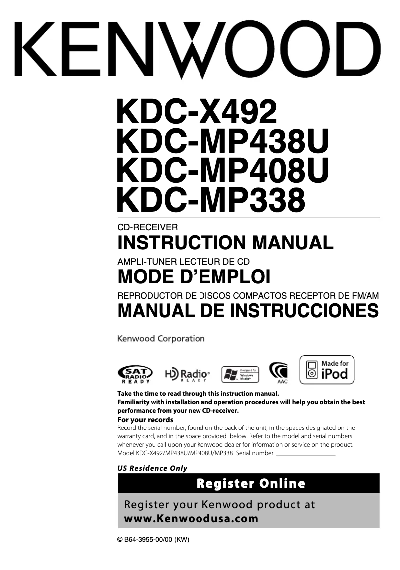 Page n°1 - Manuel utilisateur Kenwood KDC-MP408U