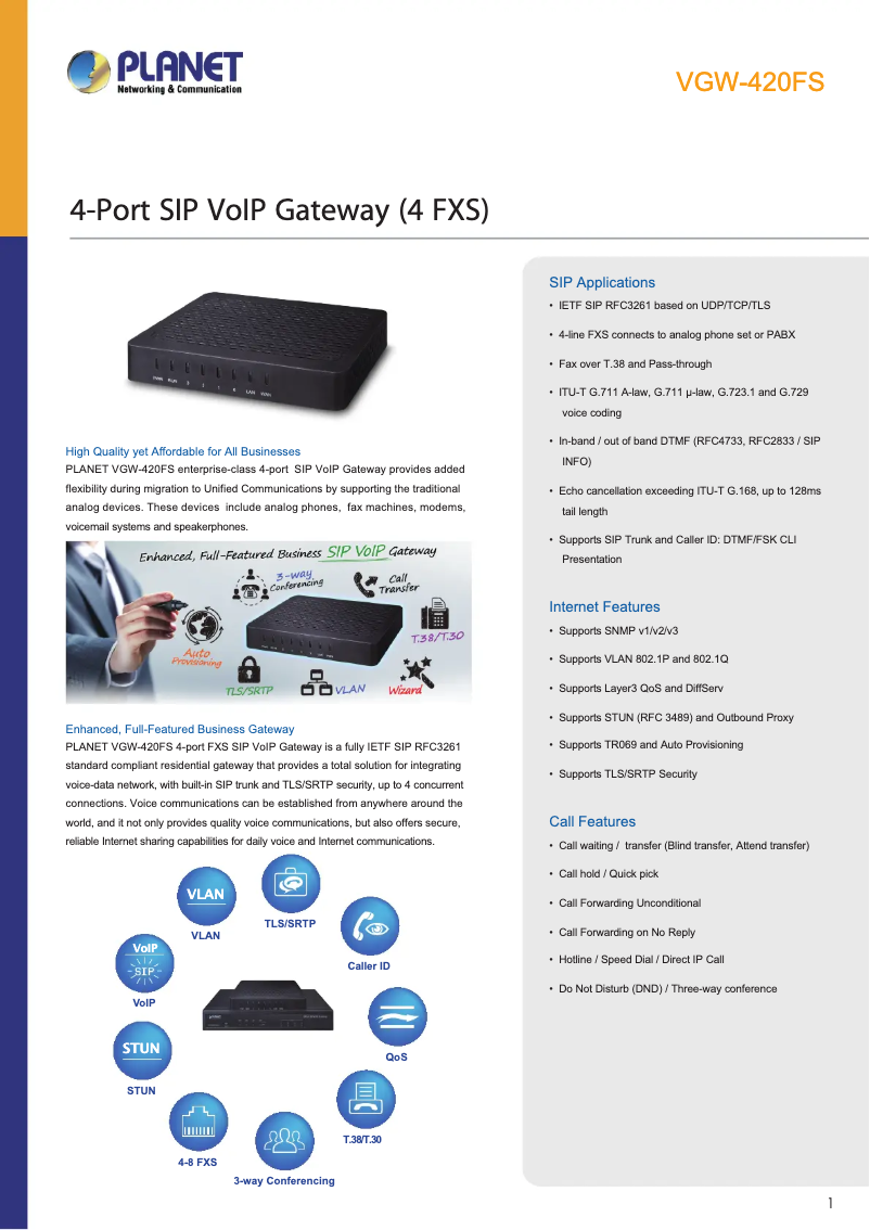Page 1 de la notice Fiche technique Planet VGW-420FS