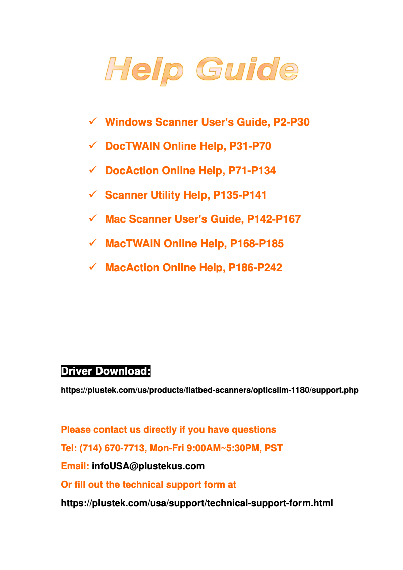 Page 1 de la notice Manuel utilisateur Plustek OpticSlim 1680