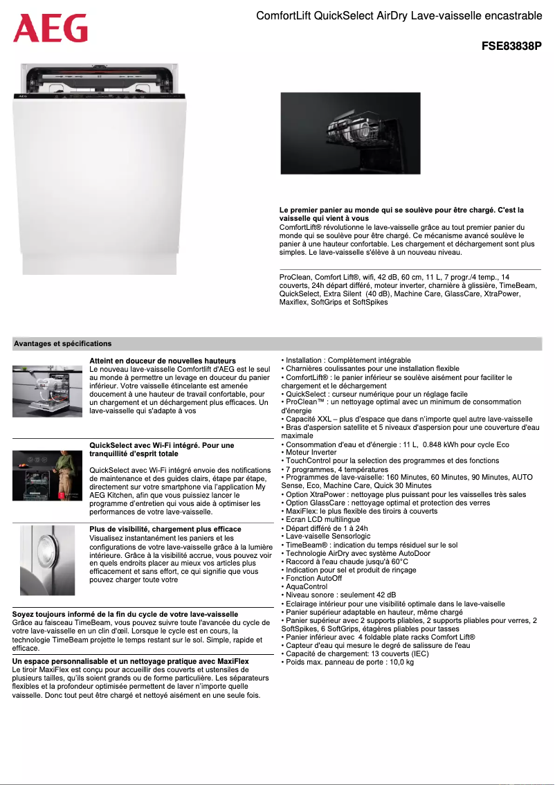 Page 1 de la notice Fiche technique AEG FSE83838P