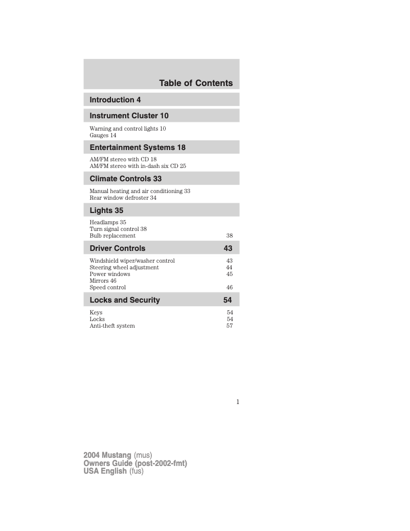 Image de la première page du manuel de l'appareil Mustang (2004)