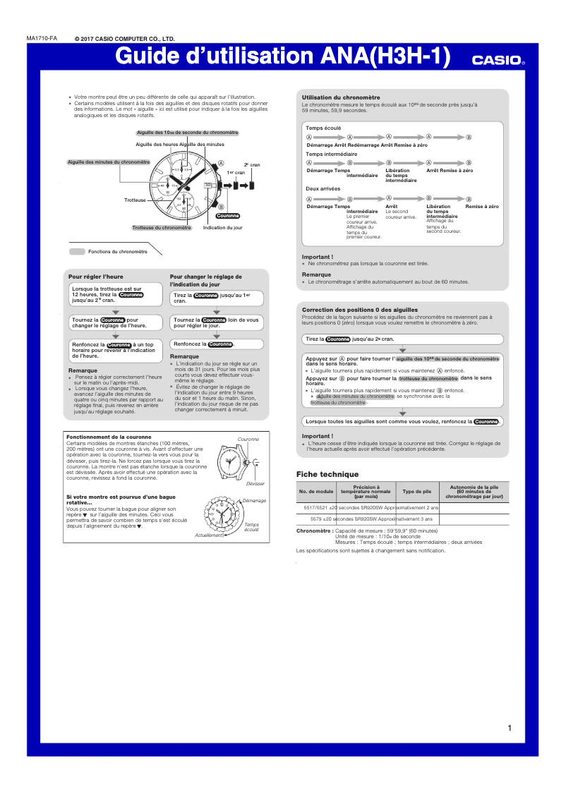 Page 1 de la notice Manuel utilisateur Casio EFV-550L-1AVUEF