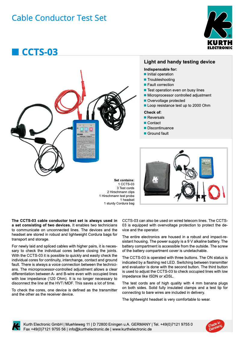 Page n°1 - Fiche technique Kurth Electronic CCTS-03
